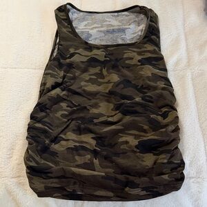 Camo Print Scoop Neck Tank Top - Olive